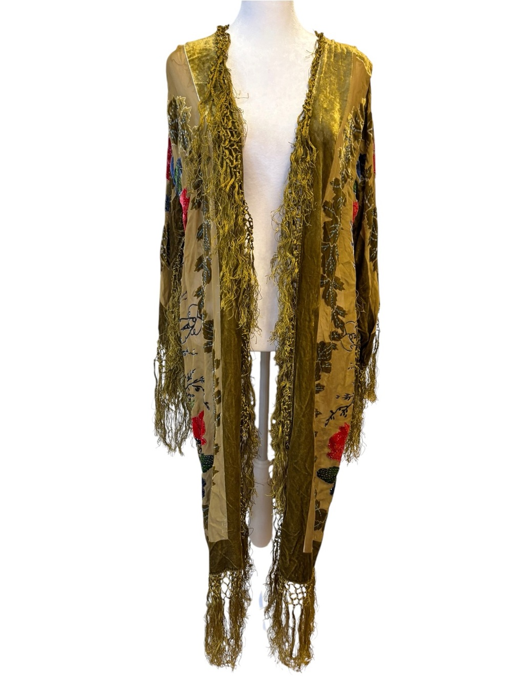 Vintage Embroidered Velvet & Sheer Fringe Duster 🌹